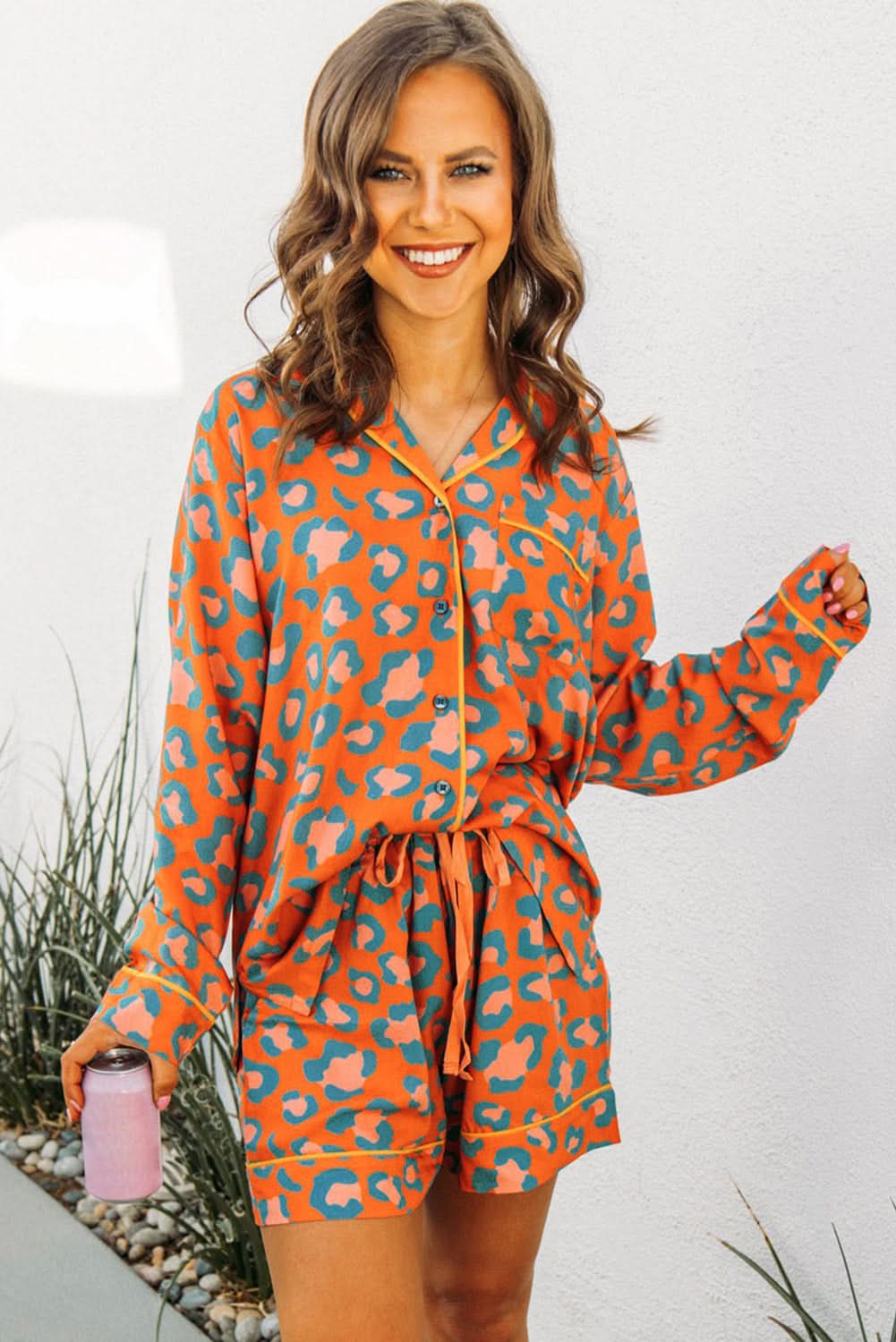 Leopard Print Orange Loungewear Set