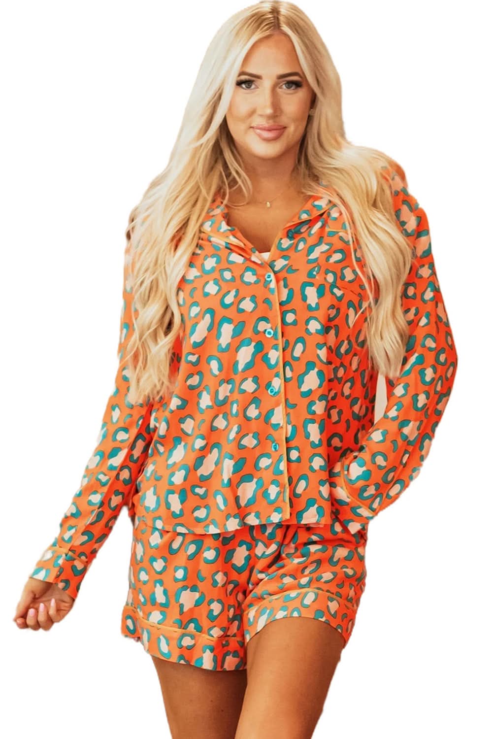 Leopard Print Orange Loungewear Set