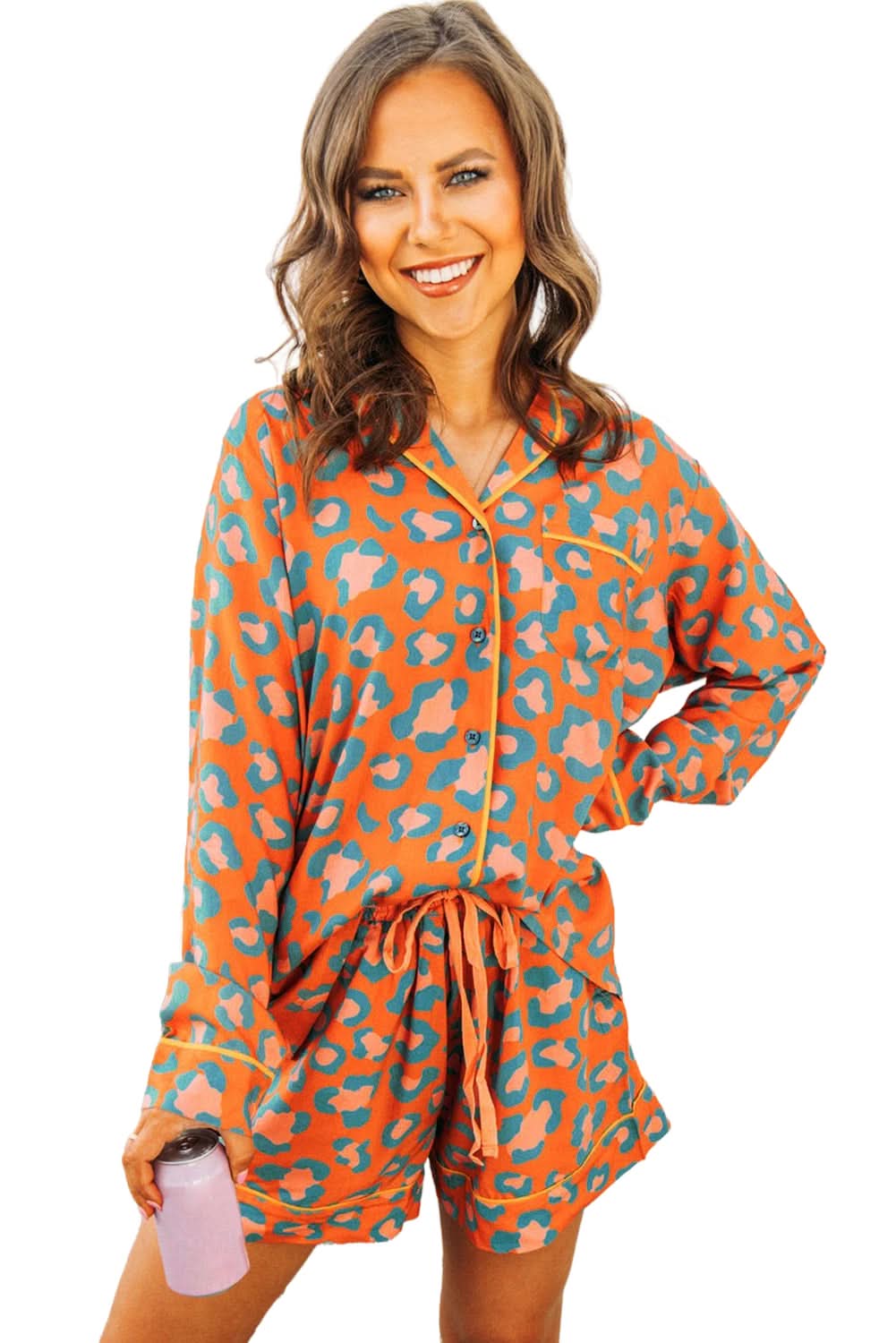 Leopard Print Orange Loungewear Set