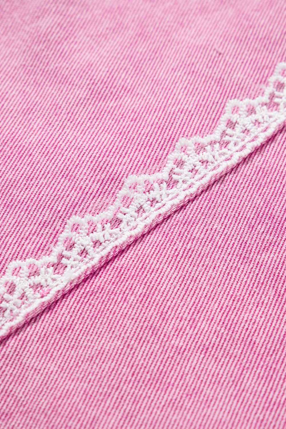 Chic pink lace denim jacket