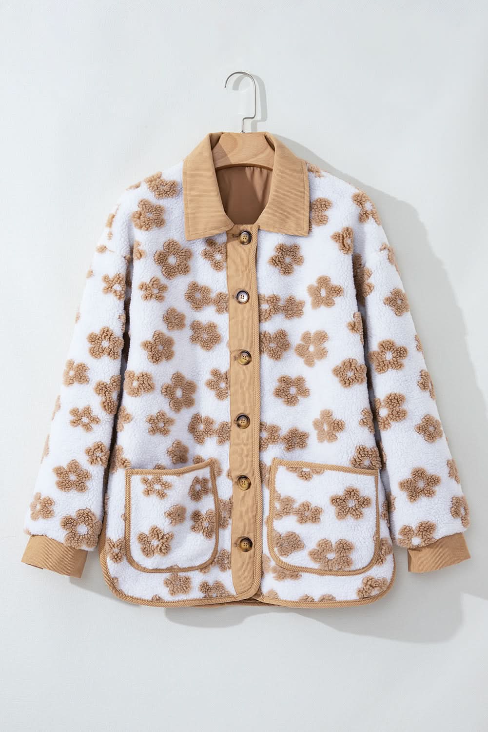 Charming beige flower fleece jacket