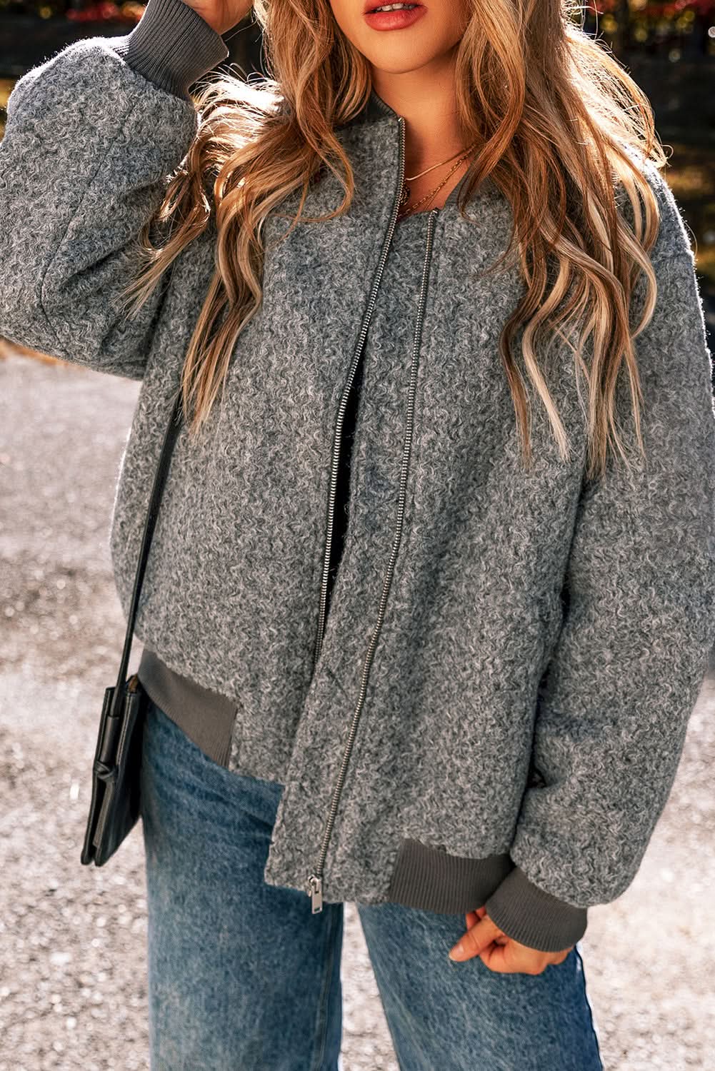 Chic medium grey fuzzy jacket