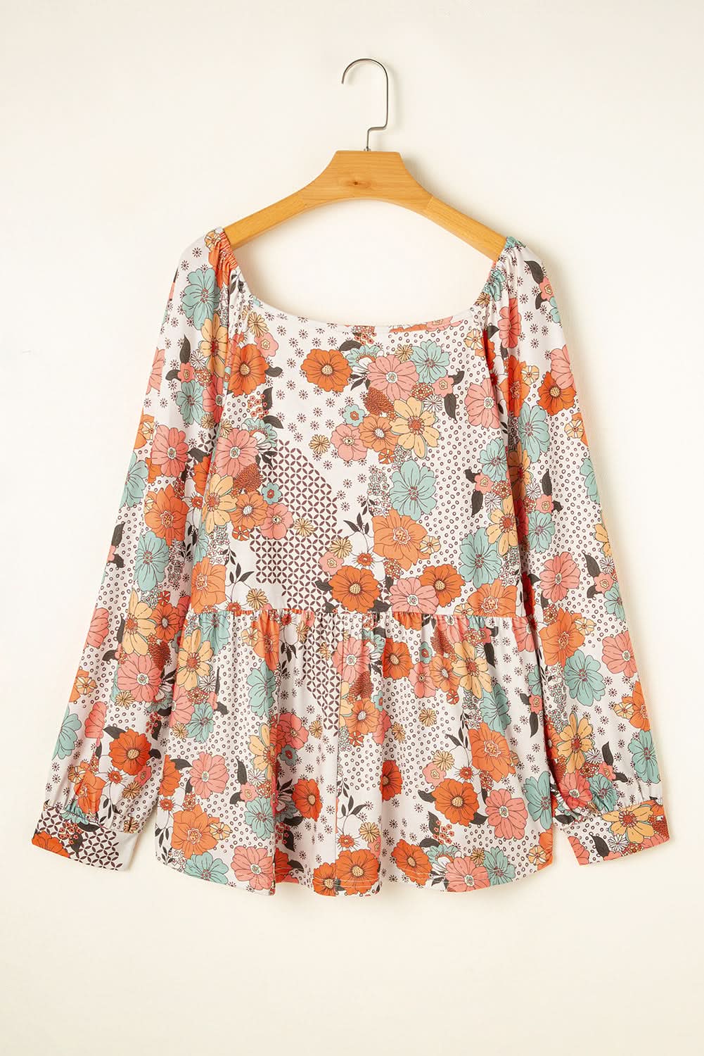 Khaki floral plus size peplum blouse