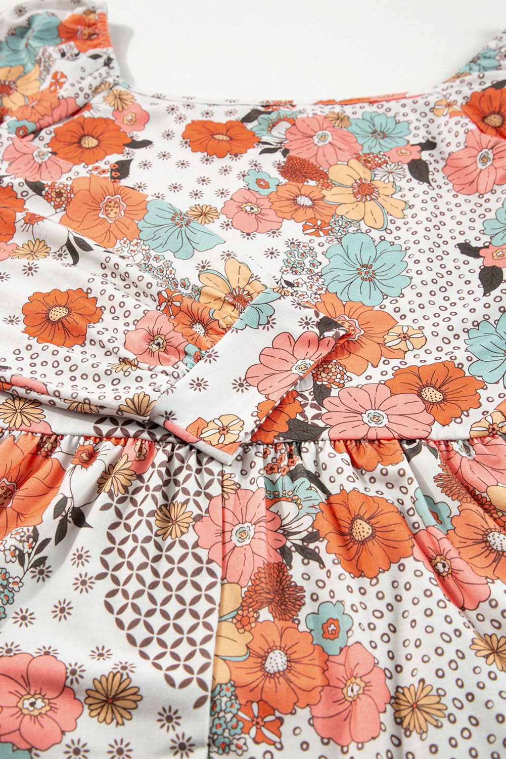 Khaki floral plus size peplum blouse