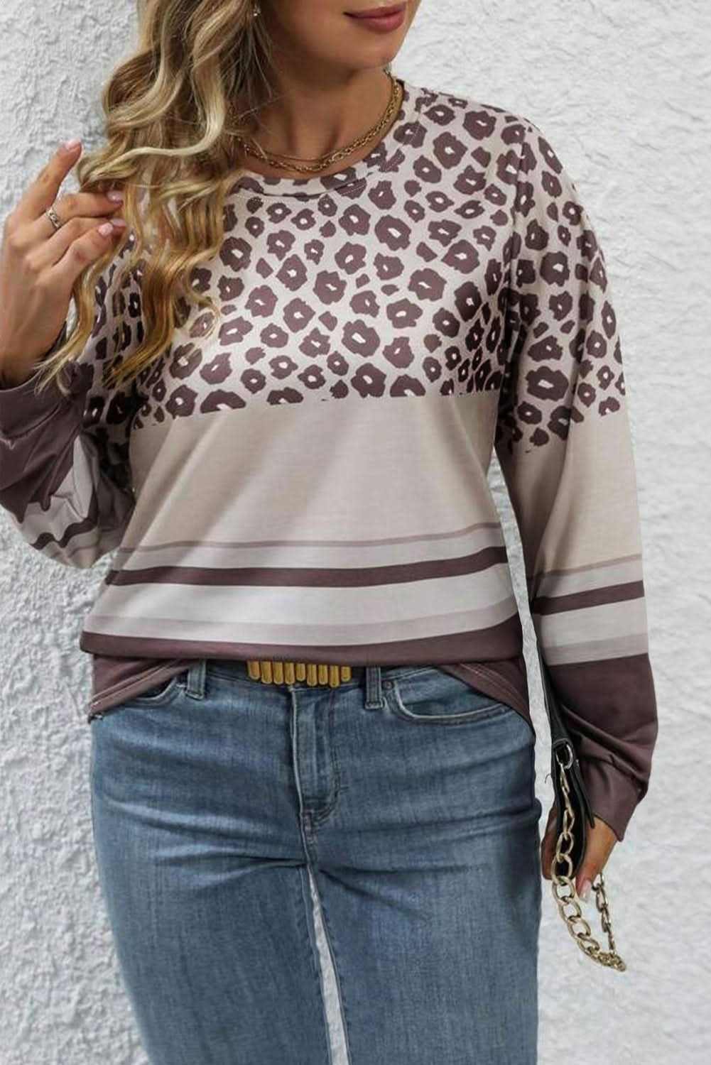 Chic plus size leopard and striped top