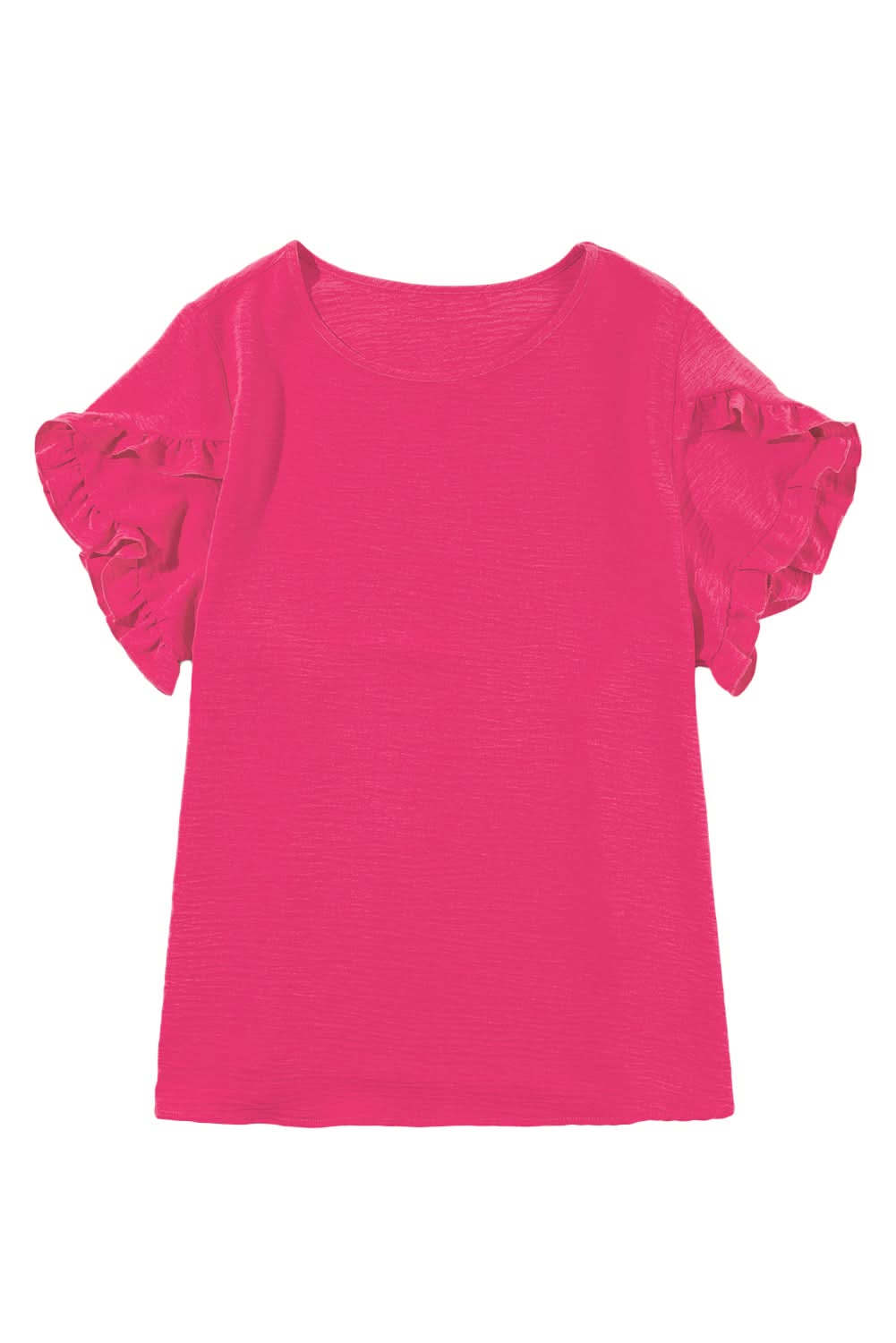 Bright Pink Ruffled Short Sleeve Plus Size Top