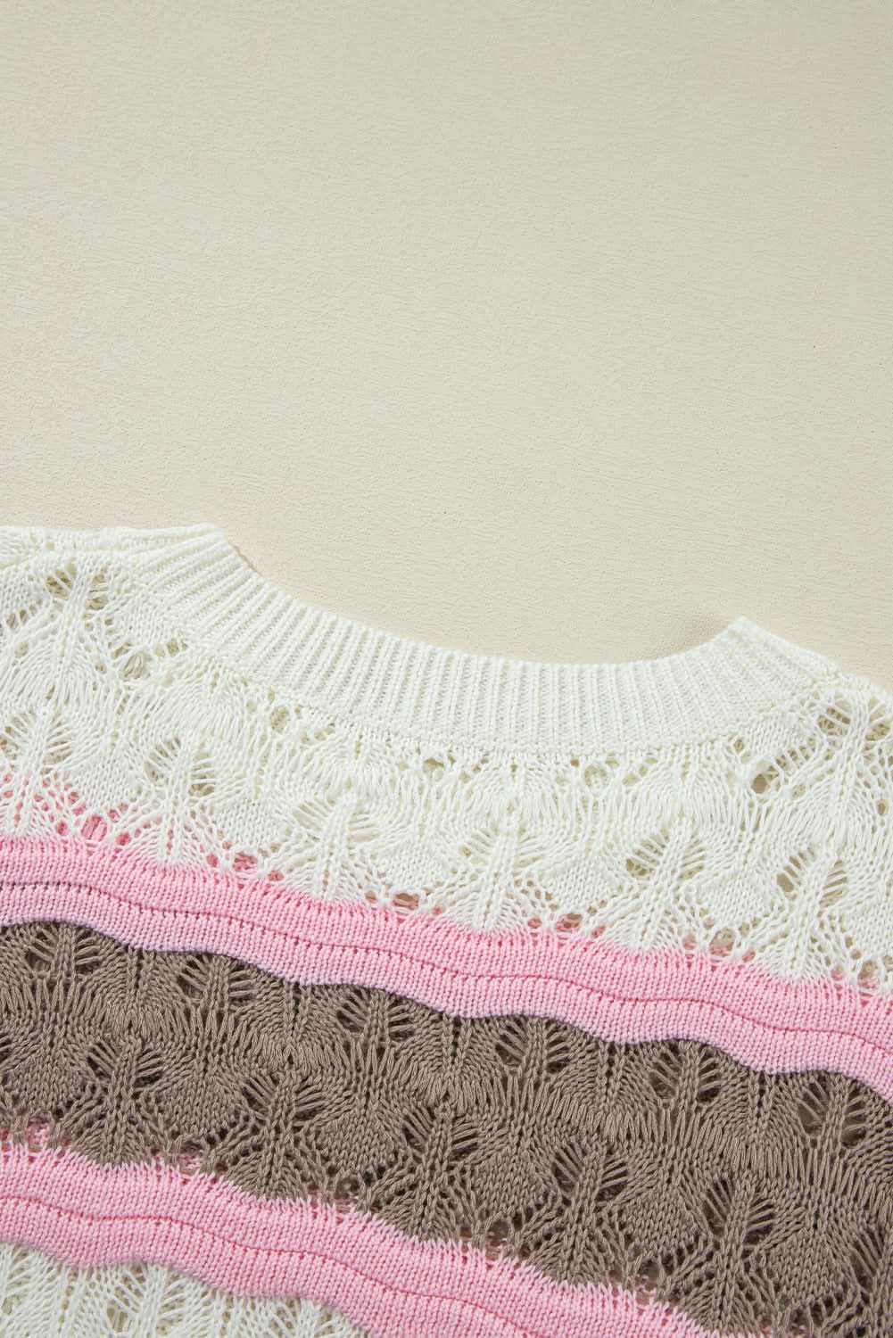 Elegant brown striped crochet sweater