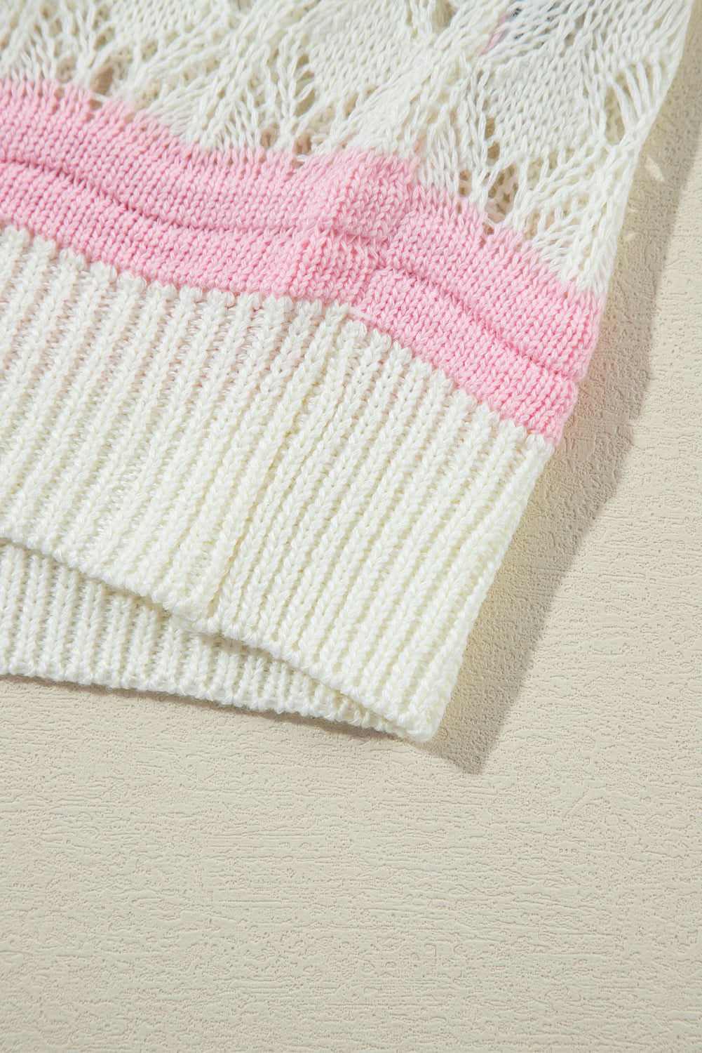 Elegant brown striped crochet sweater