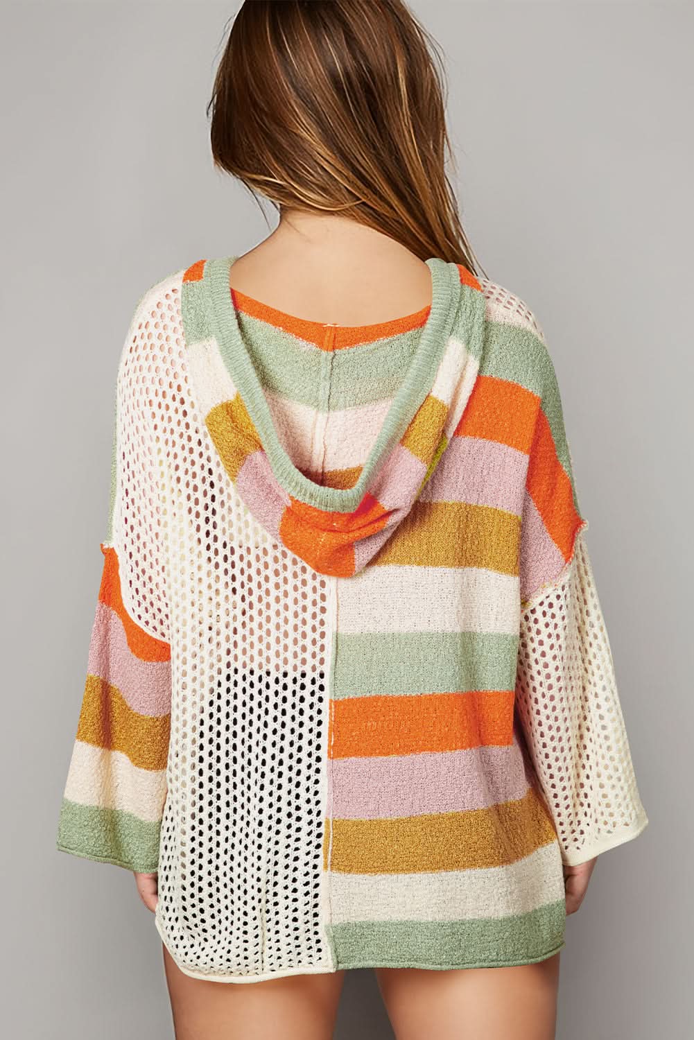 Love Salve Beige Colorblock Oversized Hoodie