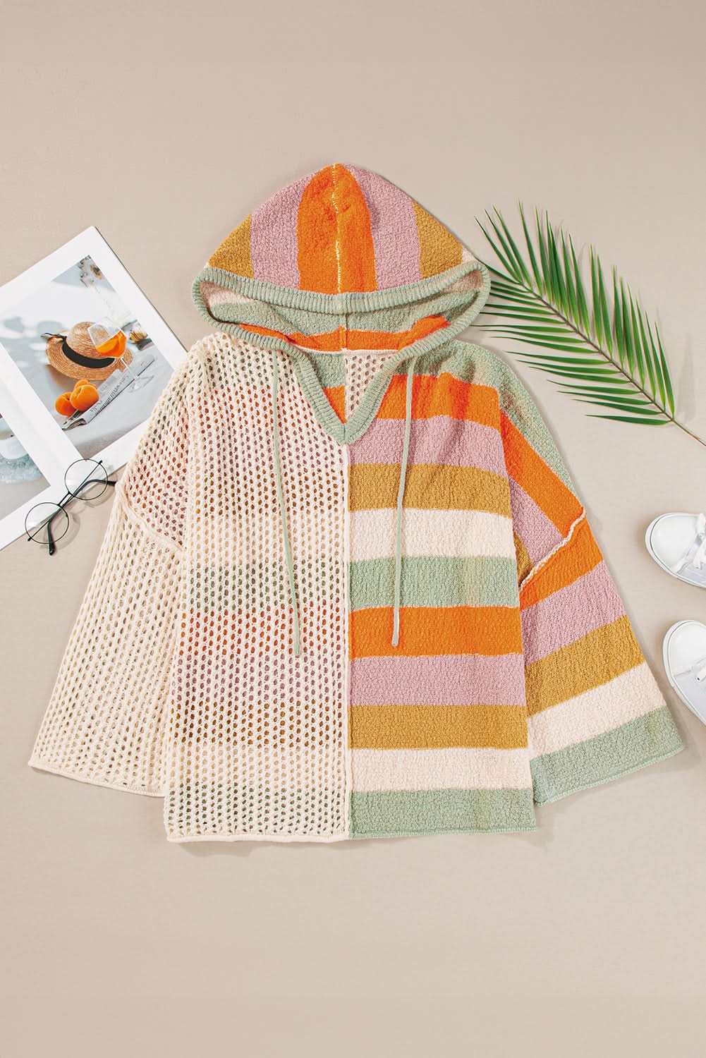 Love Salve Beige Colorblock Oversized Hoodie