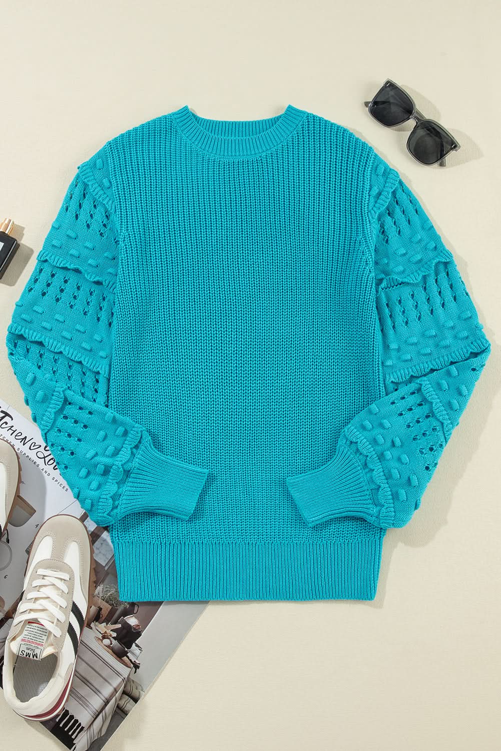 Turquoise Ruffled Knit Sweater