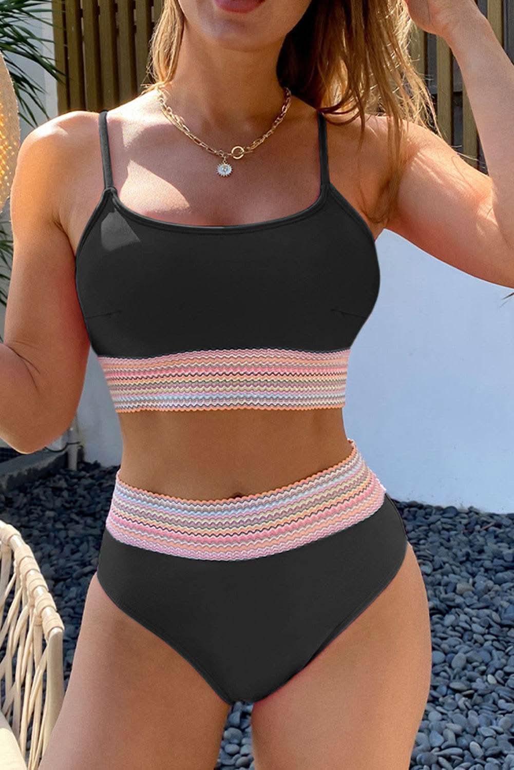 Trendy black high waist bikini