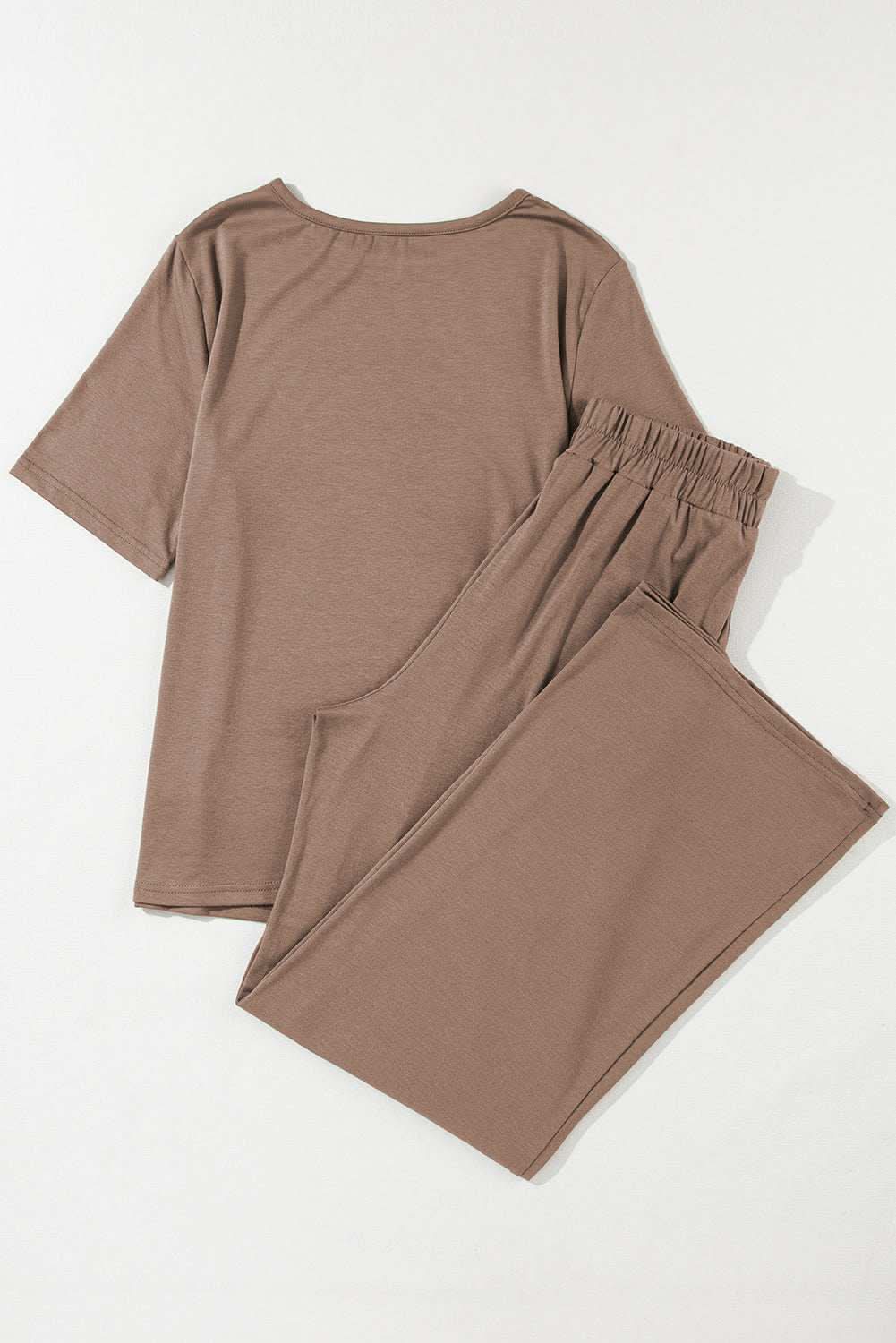 Smoke Gray Solid Color T Shirt 2pcs Wide Leg Pants Set