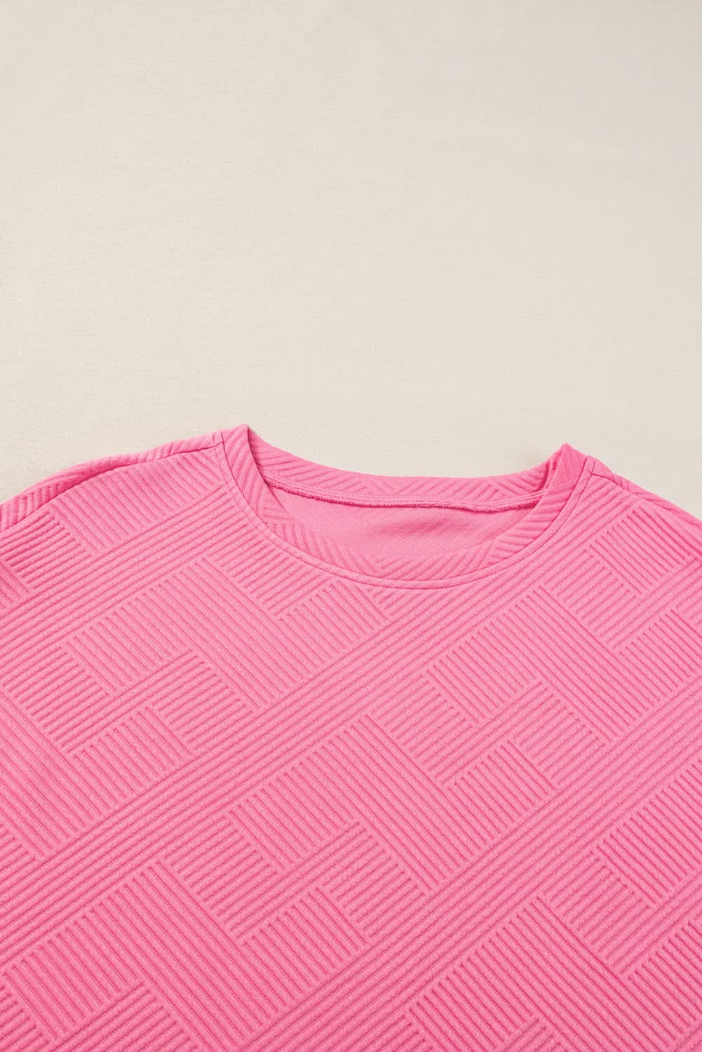 Strawberry Pink Textured Loose Fit T Shirt and Drawstring Pants Set