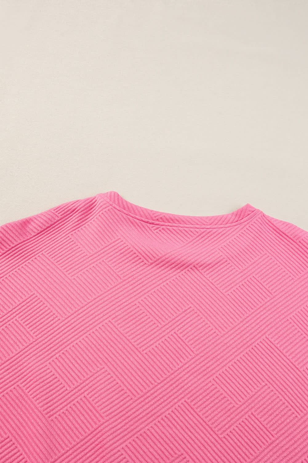 Strawberry Pink Textured Loose Fit T Shirt and Drawstring Pants Set