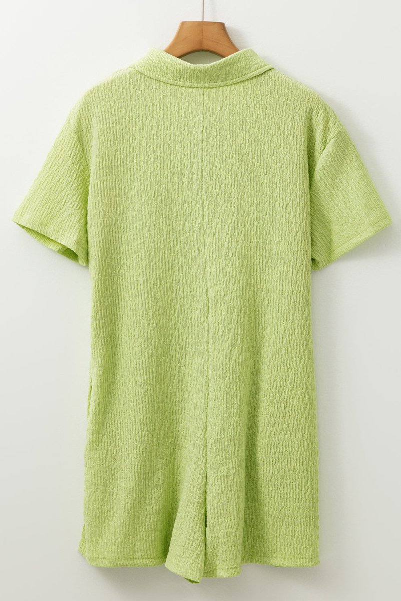 Meadow Mist Green Textured Short Sleeve Pocket Romper