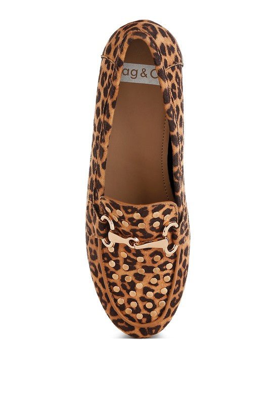 Rag Company Meopa Horsebit Studs Leopard Print Loafers for Women - Elegant Footwear