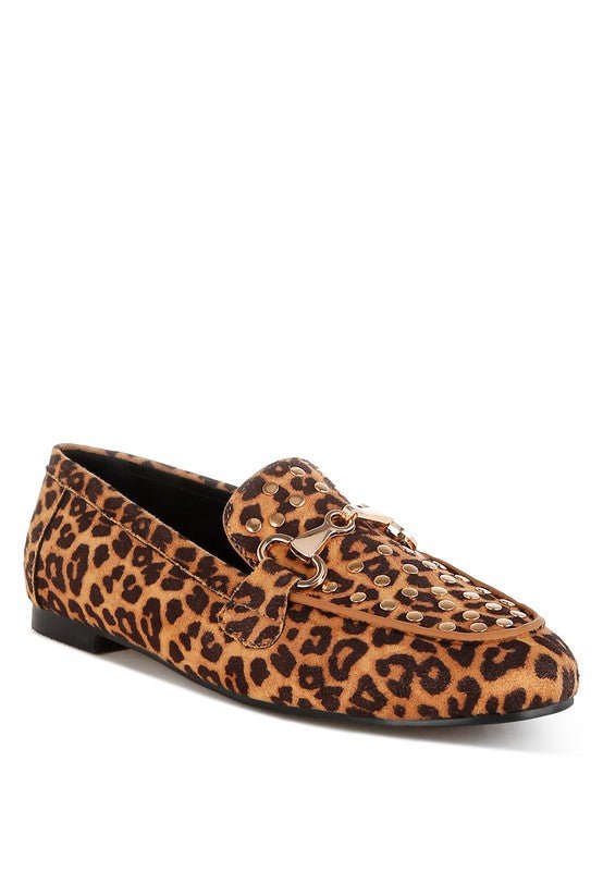Rag Company Meopa Horsebit Studs Leopard Print Loafers for Women - Elegant Footwear