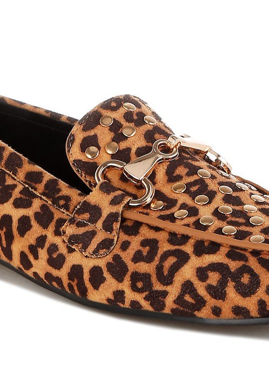 Rag Company Meopa Horsebit Studs Leopard Print Loafers for Women - Elegant Footwear