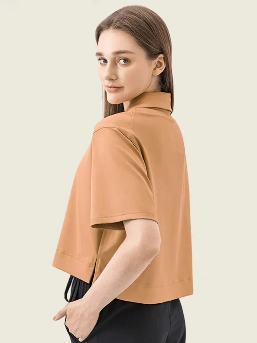 Millennia Half Button Short Sleeve Active T-Shirt for Women