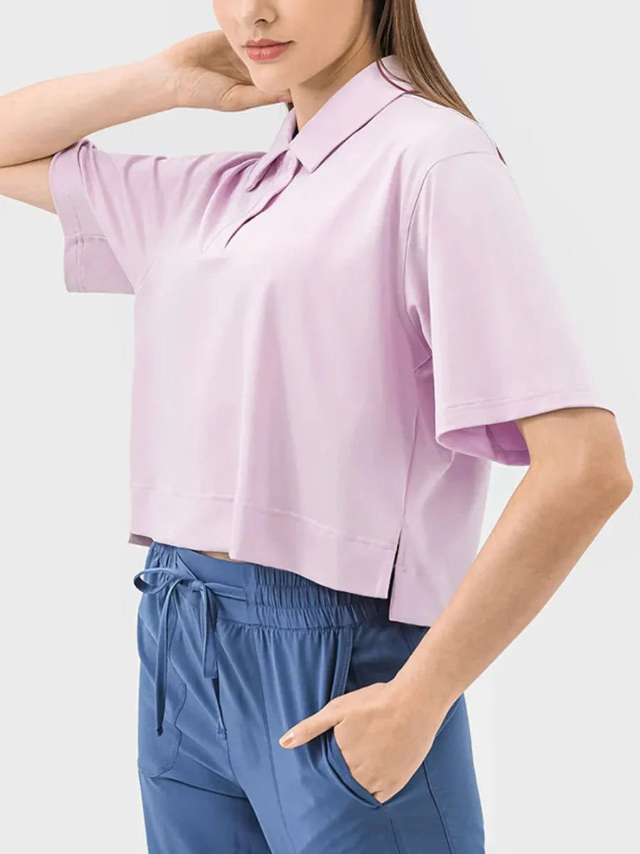 Millennia Half Button Short Sleeve Active T-Shirt for Women