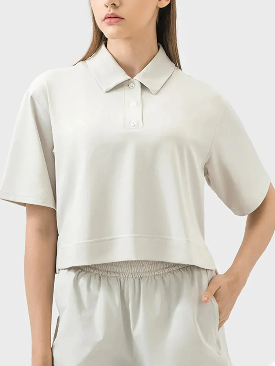 Millennia Half Button Short Sleeve Active T-Shirt for Women