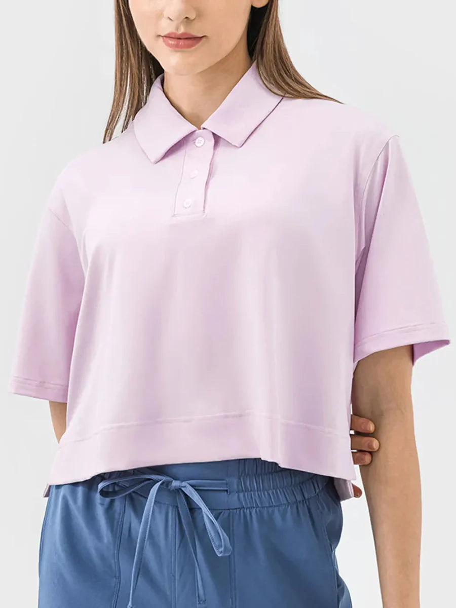 Millennia Half Button Short Sleeve Active T-Shirt for Women