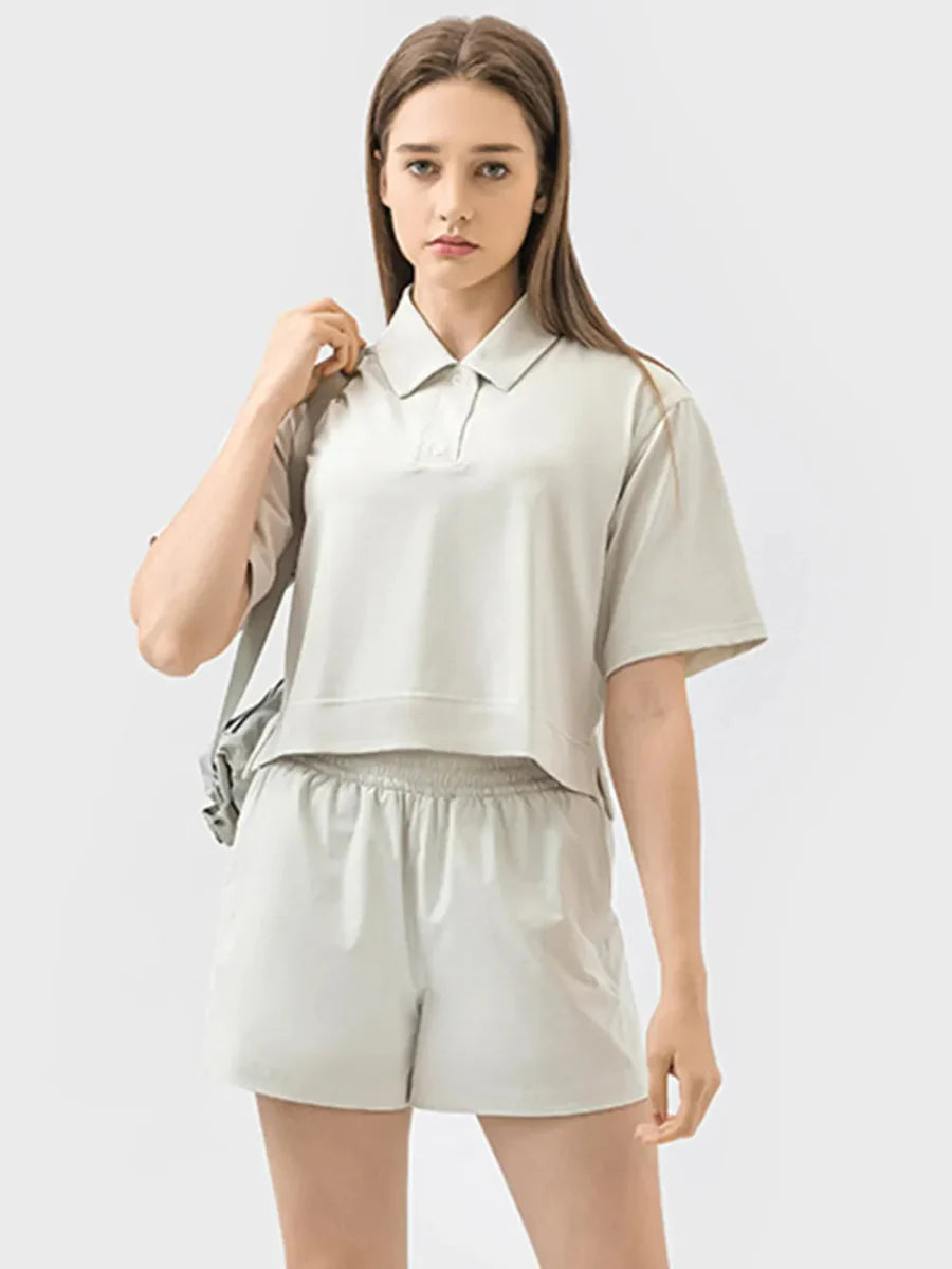 Millennia Half Button Short Sleeve Active T-Shirt for Women
