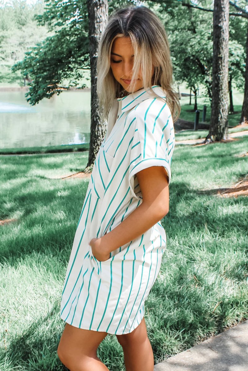 Mint Green St Patricks Striped Wide Short Sleeve Dress
