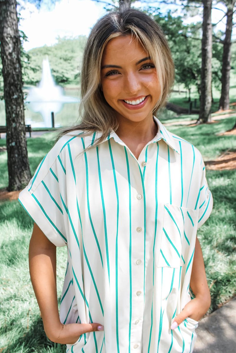 Mint Green St Patricks Striped Wide Short Sleeve Dress