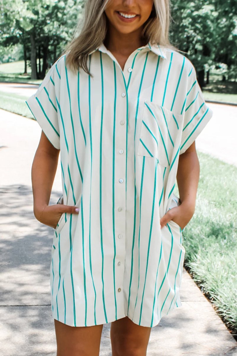 Mint Green St Patricks Striped Wide Short Sleeve Dress