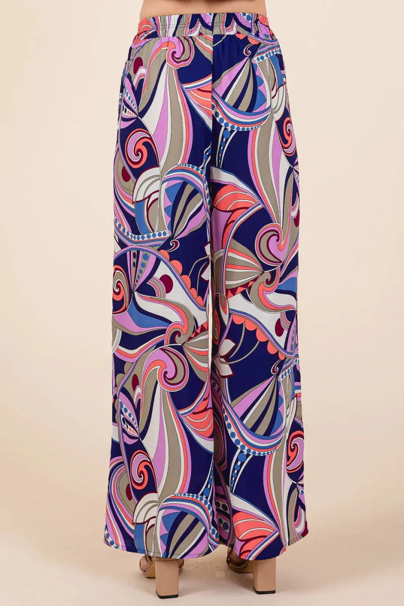 Mittoshop Abstract Print Elastic Waist Wide Leg Pants for Women