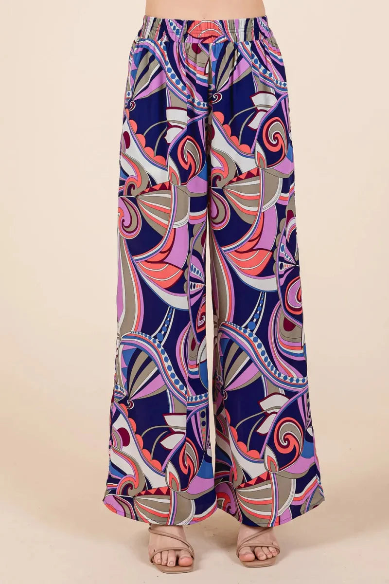 Mittoshop Abstract Print Elastic Waist Wide Leg Pants for Women