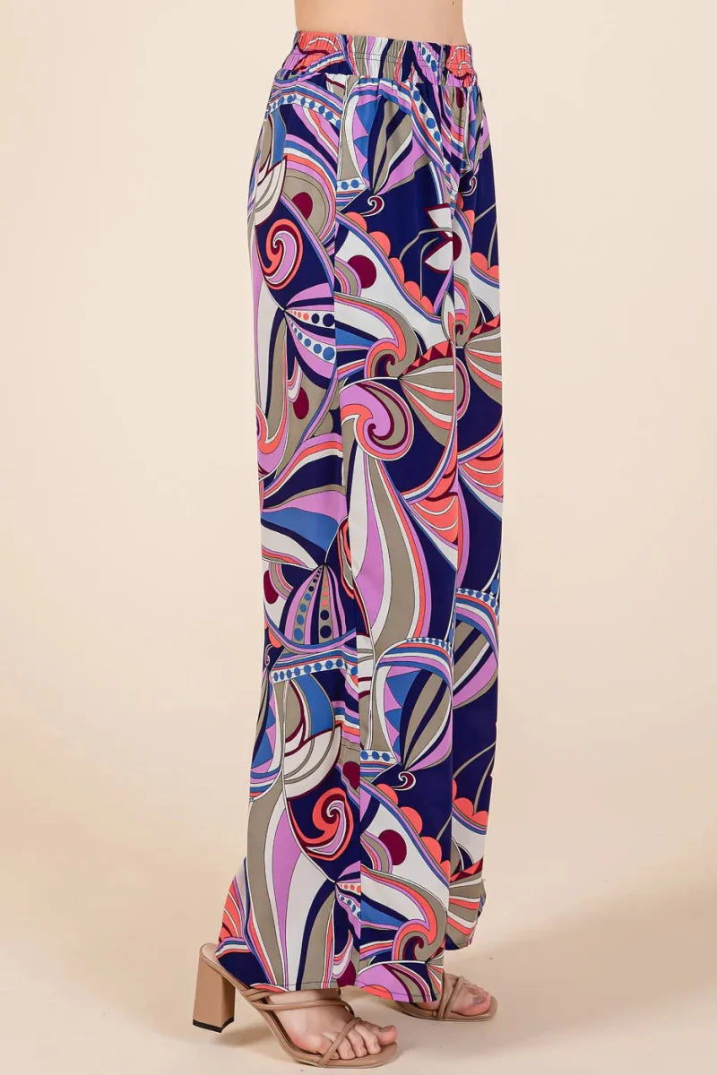 Mittoshop Abstract Print Elastic Waist Wide Leg Pants for Women