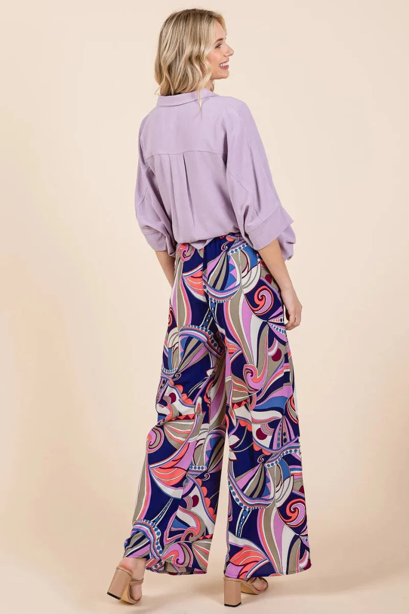 Mittoshop Abstract Print Elastic Waist Wide Leg Pants for Women
