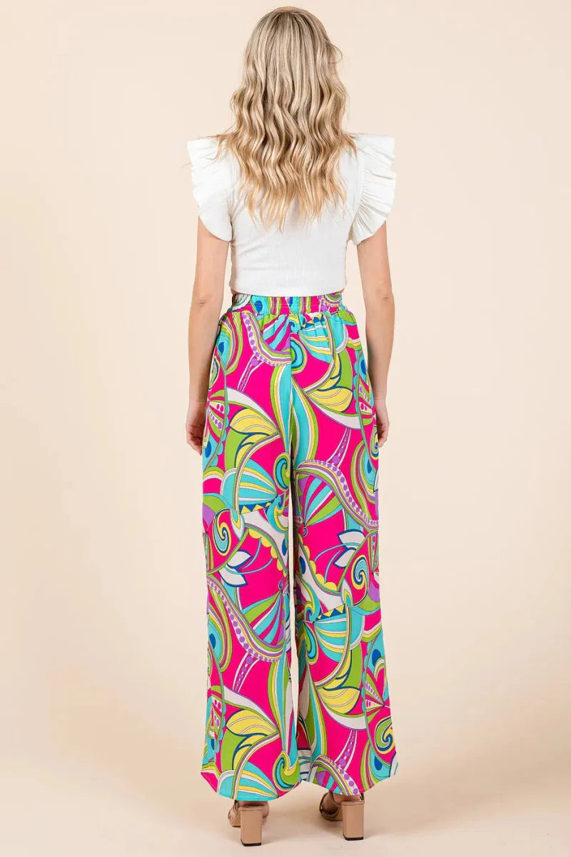 Mittoshop Abstract Print Elastic Waist Wide Leg Pants for Women