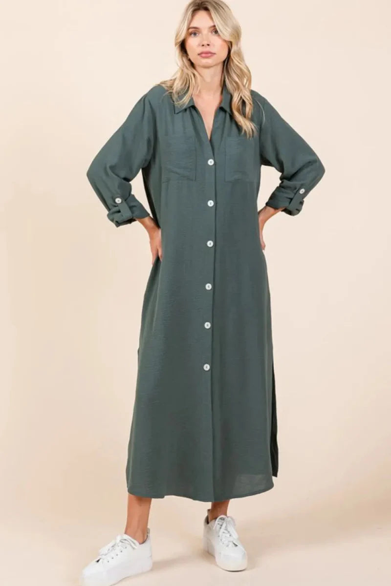 Mittoshop Airflow V-Neck Long Sleeve Maxi Dress for Women