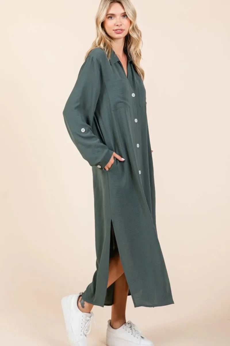 Mittoshop Airflow V-Neck Long Sleeve Maxi Dress for Women