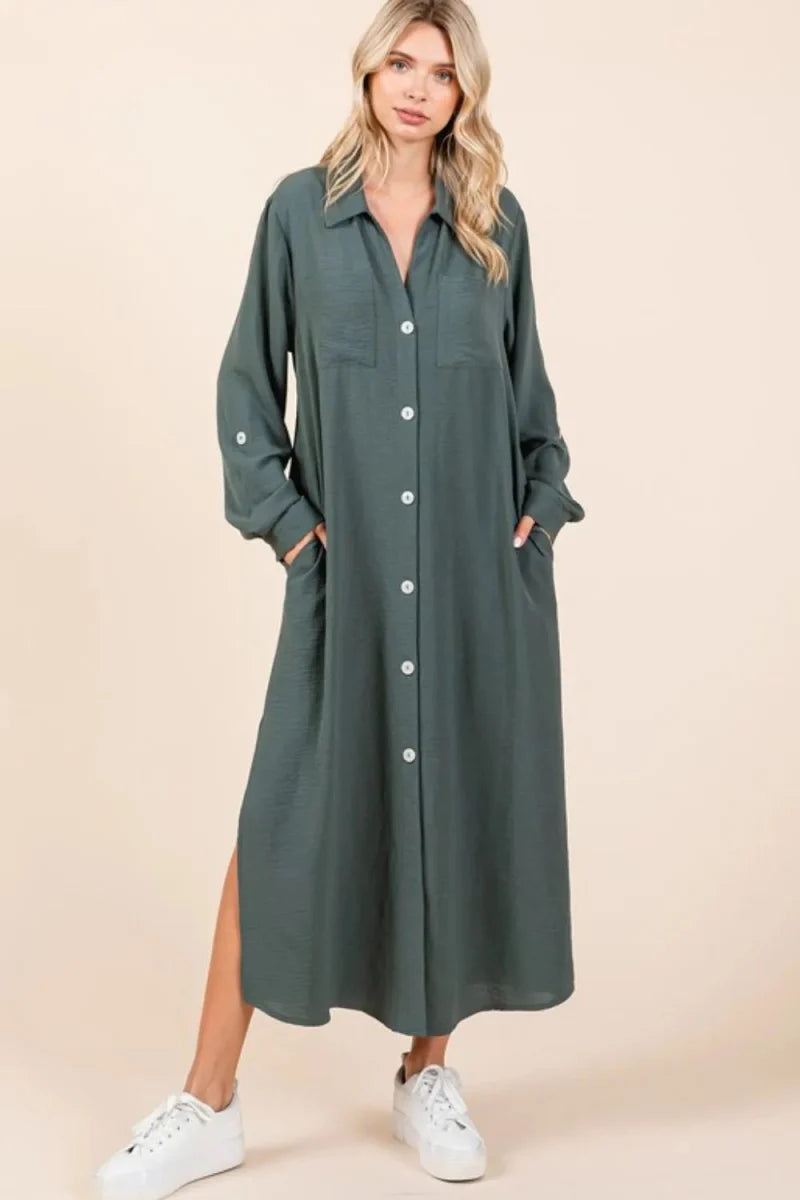 Mittoshop Airflow V-Neck Long Sleeve Maxi Dress for Women