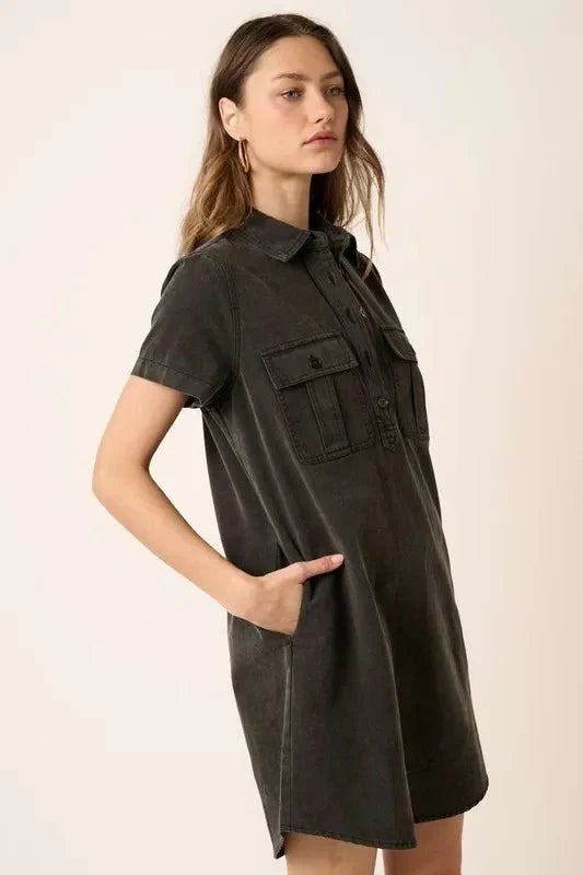 Mittoshop Button Detail Collared Neck Short Sleeve Dress