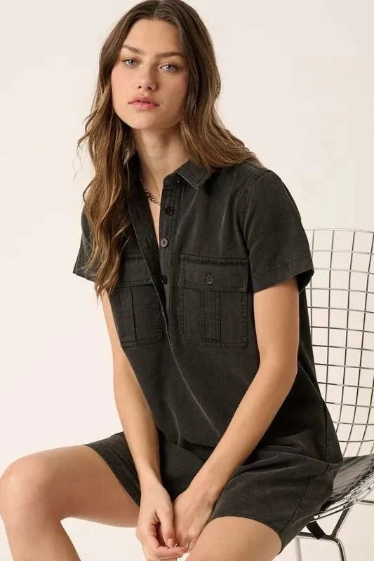 Mittoshop Button Detail Collared Neck Short Sleeve Dress