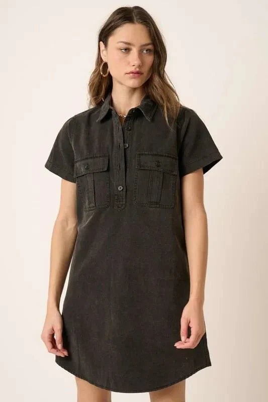 Mittoshop Button Detail Collared Neck Short Sleeve Dress