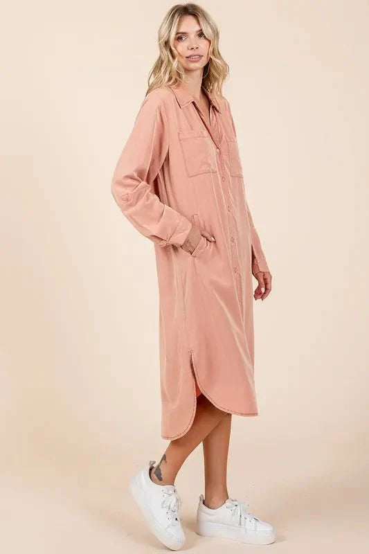 Mittoshop Button Down Long Sleeve Shirt Dress for Women