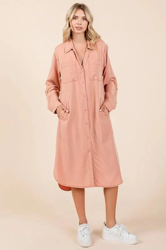 Mittoshop Button Down Long Sleeve Shirt Dress for Women