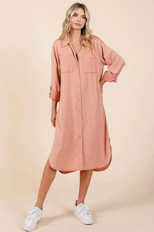 Mittoshop Button Down Long Sleeve Shirt Dress for Women