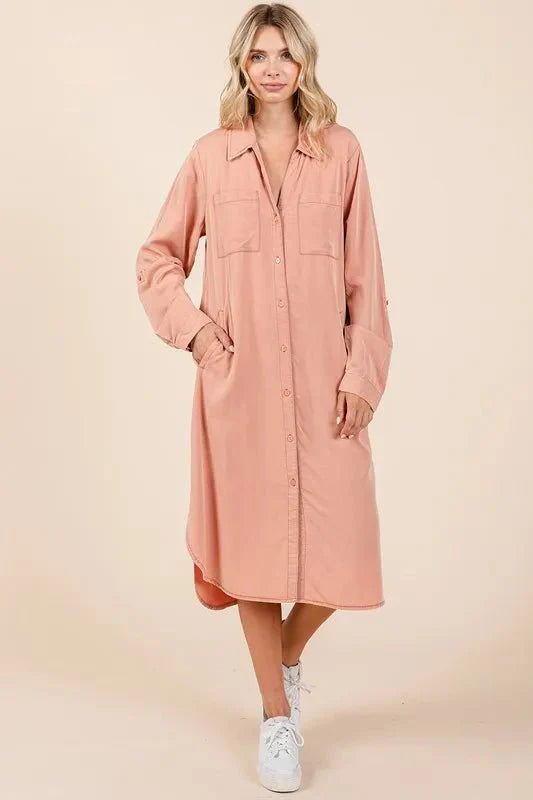 Mittoshop Button Down Long Sleeve Shirt Dress for Women