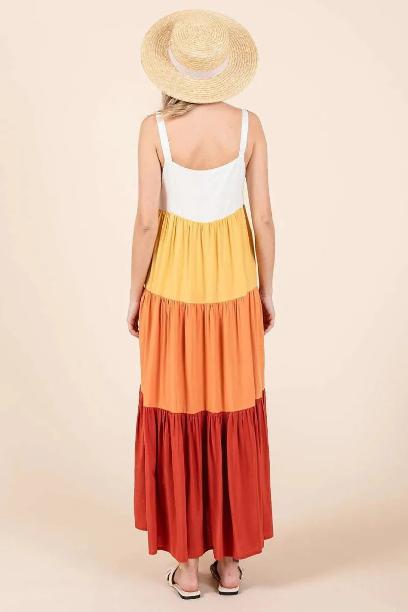 Mittoshop Color Block Tiered Pull-On Maxi Dress for Women