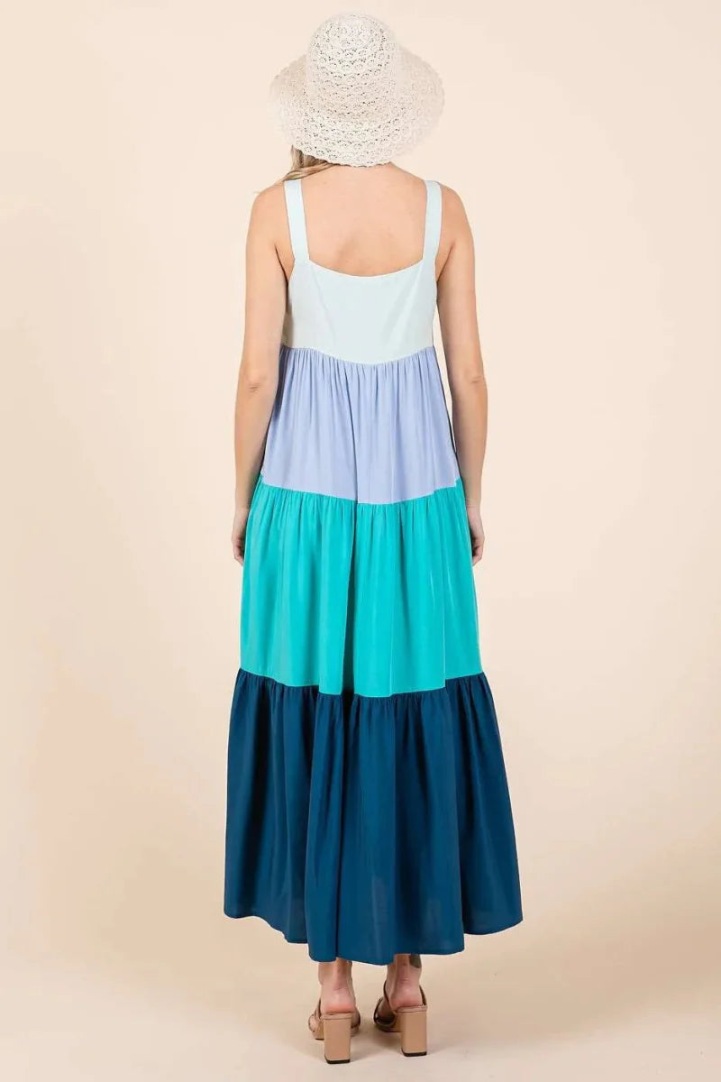 Mittoshop Color Block Tiered Pull-On Maxi Dress for Women