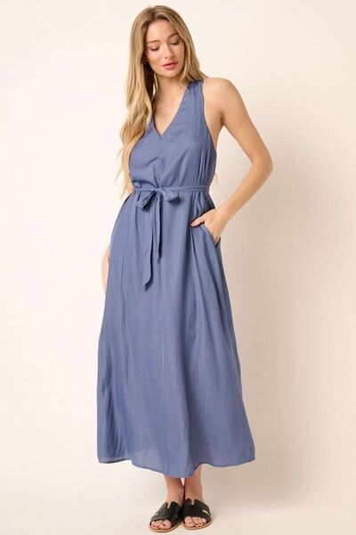 Mittoshop Cross Back Belted V Neck Tank Maxi Dress Chic