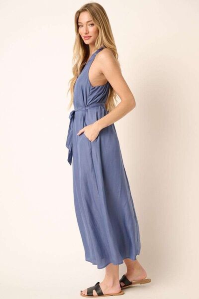 Mittoshop Cross Back Belted V Neck Tank Maxi Dress Chic